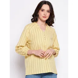 Madame Striped Mandarin Collar Shirt Style Top-picture-38