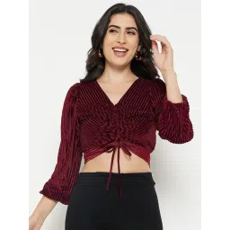 MADAME Wine Striped Crop Top-picture-18
