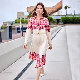 madame Women A-line Beige Midi/Calf Length Dress-picture-15