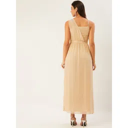 Madame Women Beige Solid Layered Maxi Dress image 5