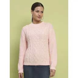 Madame Women Cable Knit Self Design Pullover-picture-14