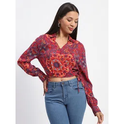 Madame Women Floral Printed Wrap Shirt Collar Top-picture-40