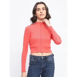 Madame Women High Neck Cotton Fitted Crop Top-picture-29