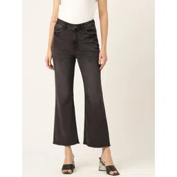 Madame Women Pure Cotton Wide Leg Mildly Distressed Light Fade Jeans-picture-22