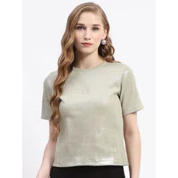 Madame Women Solid Round Neck Cotton Top-picture-38