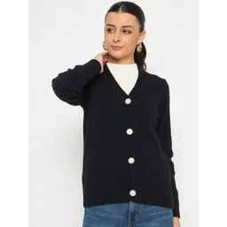 Madame Women Solid V-Neck Sweaters image 1