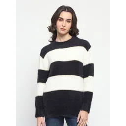 Madame Women Striped Round Neck Pullover Sweater-picture-25