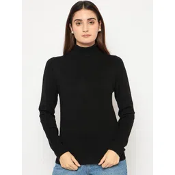 Madame Women Turtle Neck Cotton Pullover-image-4