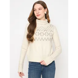 Madame Women Turtle Neck Embellished Pullover-picture-11