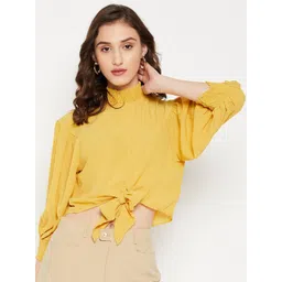 Madame Yellow Tie Up Crop Top-picture-12