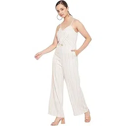 Madame Women Polyester Stripes Off White Jumpsuit-picture-12