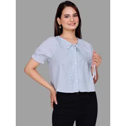 Madborn Creation Women Tie-Up Neck Puff Sleeve Gathered or Pleated Crop Top-picture-15