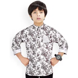 MADE IN THE SHADE Boys Floral Printed Band Collar Cotton Straight Kurta-picture-43