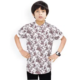 MADE IN THE SHADE Boys Floral Printed Band Collar Pure Cotton Short Kurta-picture-29