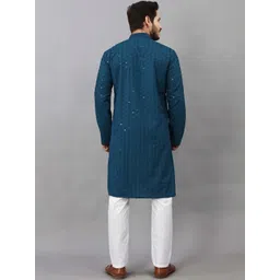 madhavwears Men Embroidered Thread Work Handloom Pathani Kurta image 5