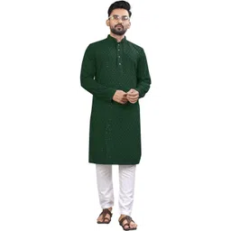 madhavwears Men Geometric Embroidered Thread Work Handloom Kurta-picture-26