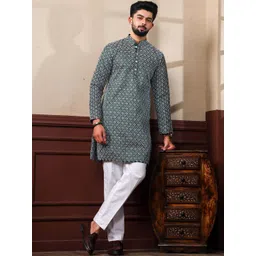 madhavwears Men Geometric Printed Thread Work Handloom Kurta-picture-11