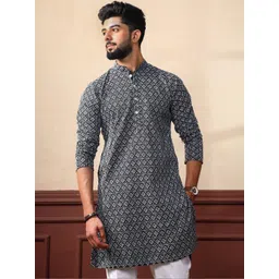 madhavwears Men Printed Thread Work Handloom Kurta image 1