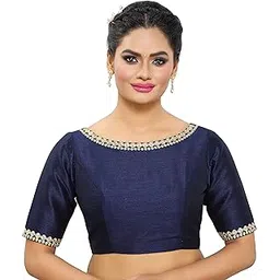 madhu fashion Women's Polyester Embroidered Elbow Length Sleeves Readymade Saree Blouse-picture-50
