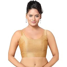 madhu fashion Women's Solid Pattern Sleeveless Padded Readymade Saree Blouse-picture-30