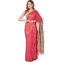 Madhubani Hand Painting Silk Saree with Golden Zari Border & Matching Blouse Piece | Hand Woven | Traditional, Festive & Office Wear Saree-picture-25