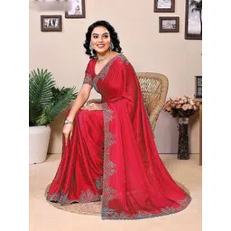 MADHUR HAND WORK ART Embellished Beads and Stones Tissue Saree-picture-17