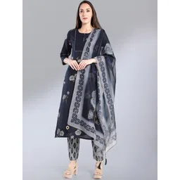 MADHURAM Women Navy Blue Kurta with Trousers & With Dupatta-picture-14