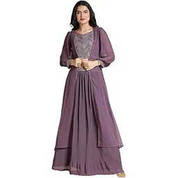 madhuram textiles women'S Georgette Skirt And Crop Top With Long Shrug Set For Solid With Heavy Embroidery Work And Lehengha Choli Crush Set-picture-26