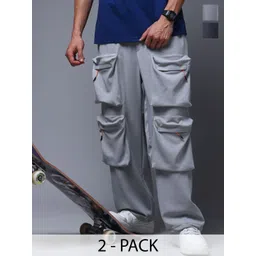 MADSTO Men Pack Of 2 Mid Rise Relaxed Fit Track Cargo Trackpants-picture-39