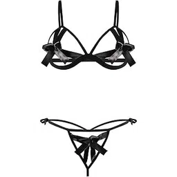 Madsy_msrx-1 Women Poly Cotton Mesh Bra Panty Lingerie Set with Handcuff and G-String Panty (Free Size, Black)-picture-39