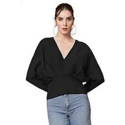 mafadeny fashion for her Mafadeny Women Winter Wear Black Crop Stylish Top-picture-11