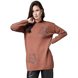 mafadeny fashion for her Mafadeny Women Winter Wear Black Round Neck Full Sleeves Embellished Stylished & Cosy Top-picture-11