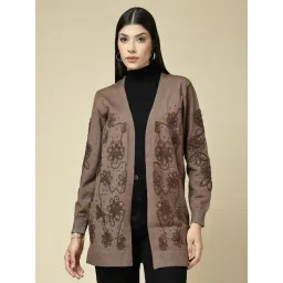 Mafadeny Brown Regular Fit Embroidered Shrug-picture-36