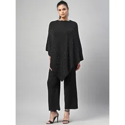 Mafadeny Embellished Round Neck Poncho With Trousers Co-Ords-picture-15