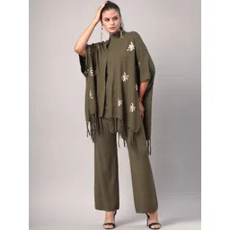 Mafadeny Embroidered High Neck Top Shrug With Trousers Co-Ords-picture-39