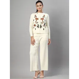 Mafadeny Embroidered Round Neck Top &Trousers With Cardigan Co-Ords-picture-10