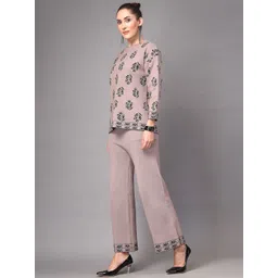 Mafadeny Embroidered Round Neck Top With Trousers Co-Ords image 2