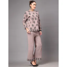 Mafadeny Embroidered Round Neck Top With Trousers Co-Ords image 3