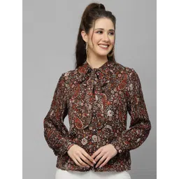 Mafadeny Floral Print Tie-Up Neck Chiffon Shirt Style Top-picture-20
