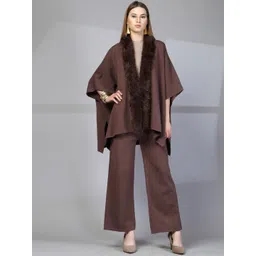 Mafadeny Front-Open Faux Fur Poncho With Trousers Co-Ords-picture-22