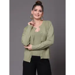 Mafadeny Green Round Neck Cardigan-picture-10