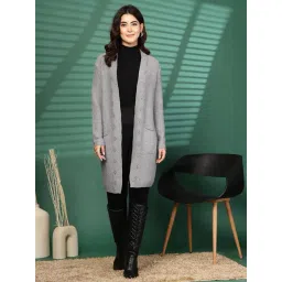 Mafadeny Grey Regular Fit Self Design Shrug-picture-20