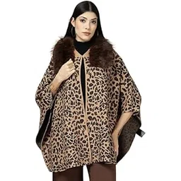 mafadeny Leopard Print Cape with Faux Fur Ponchu-picture-18