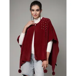 Mafadeny Round Neck Embellished Poncho Sweater-picture-24