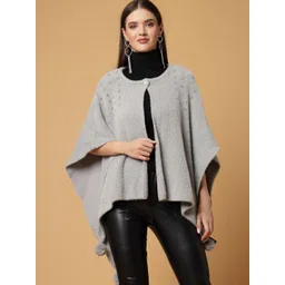 Mafadeny Round Neck Embellished Poncho Sweater-picture-21