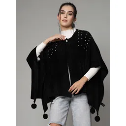 Mafadeny Round Neck Embellished Poncho Sweater-picture-23