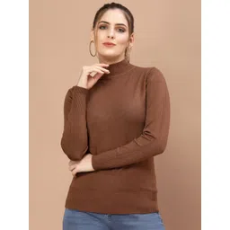 Mafadeny Women Brown solid pullover-picture-21