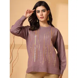 Mafadeny Women Embellished Round Neck Long Sleeves Pullover Sweater-picture-18