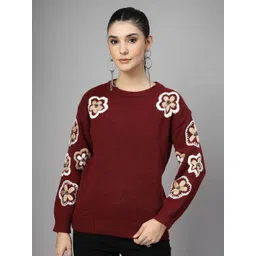 Mafadeny Women Floral Embroidered Round Neck Pullover-picture-16