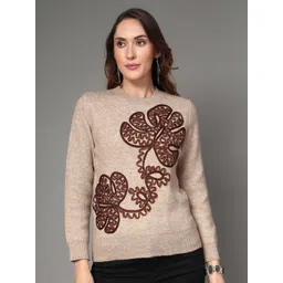 Mafadeny Women Floral Embroidered Round Neck Pullover-picture-15